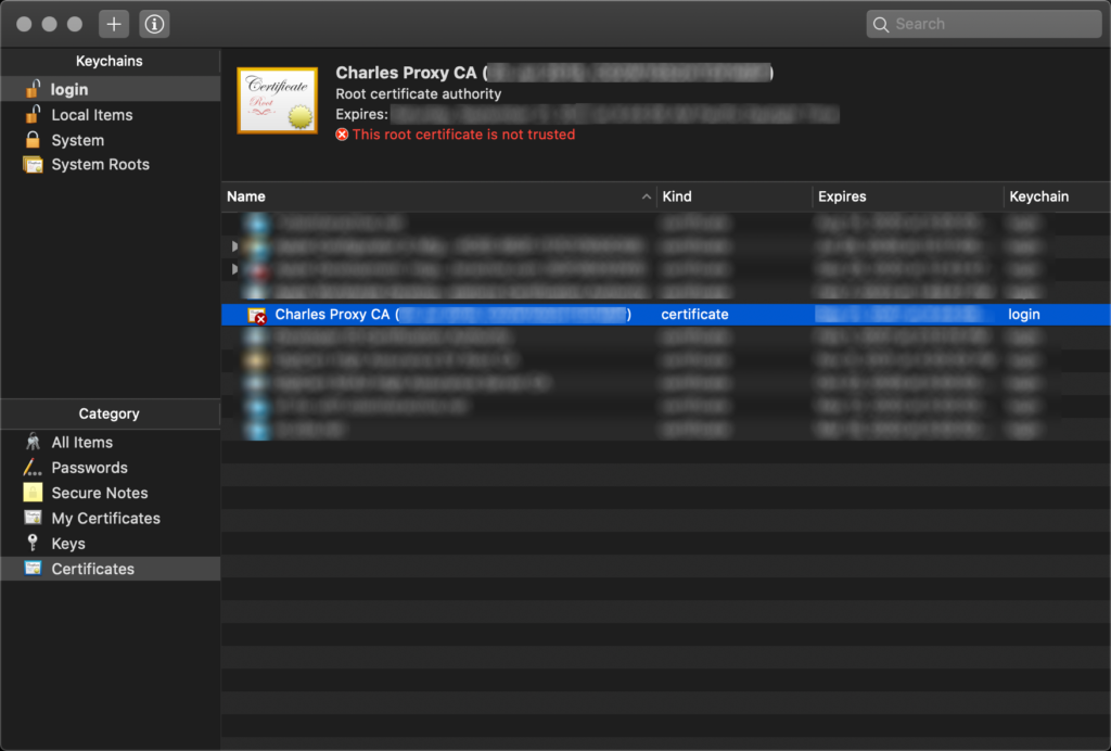 MacOS Apple Keychain Install Charles Root Certificate Part 2