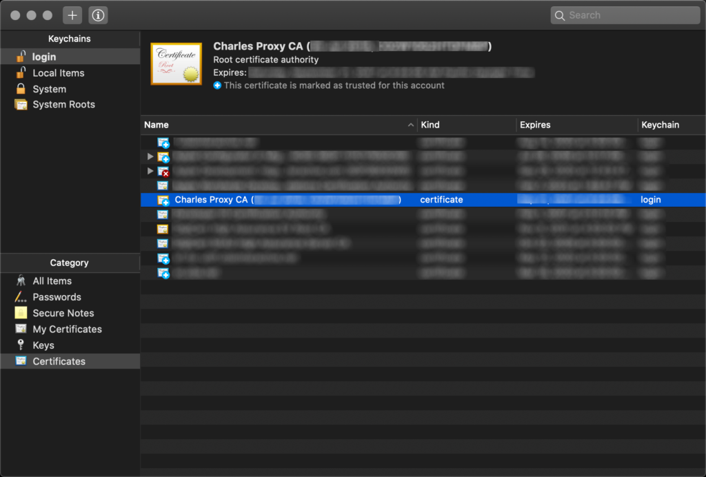 MacOS Apple Keychain Install Charles Root Certificate Part 8 Complete